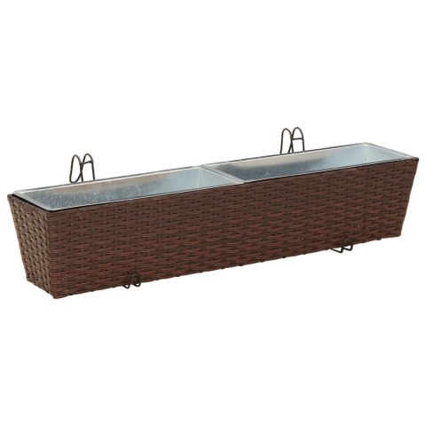 KOMPLET 2X DONICZKA BALKONOWA METALOWA CZARNA RATTAN 80CM NA BALUSTRADĘ HAKI