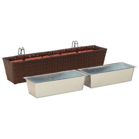 KOMPLET 2X DONICZKA BALKONOWA METALOWA CZARNA RATTAN 80CM NA BALUSTRADĘ HAKI