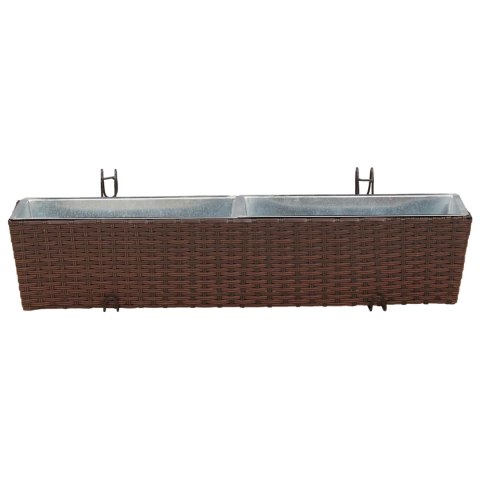 KOMPLET 2X DONICZKA BALKONOWA METALOWA CZARNA RATTAN 80CM NA BALUSTRADĘ HAKI