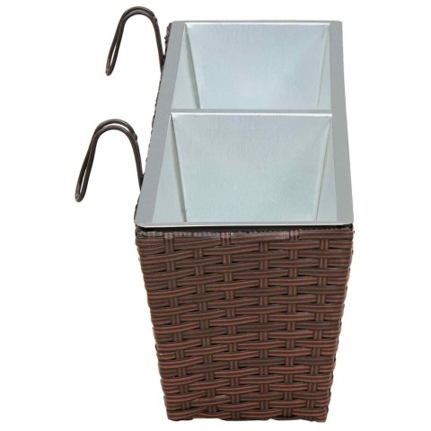 KOMPLET 2X DONICZKA BALKONOWA METALOWA CZARNA RATTAN 80CM NA BALUSTRADĘ HAKI