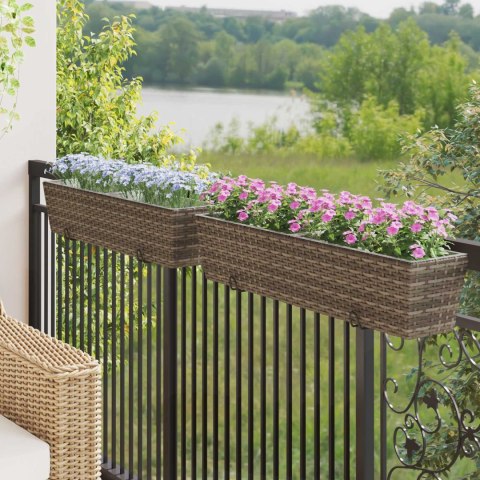 KOMPLET 2X DONICZKA BALKONOWA METALOWA CZARNA RATTAN 80CM NA BALUSTRADĘ HAKI