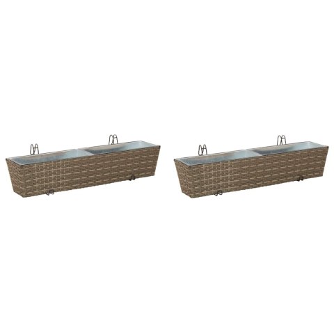 KOMPLET 2X DONICZKA BALKONOWA METALOWA CZARNA RATTAN 80CM NA BALUSTRADĘ HAKI