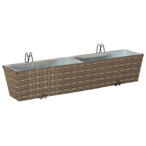 KOMPLET 2X DONICZKA BALKONOWA METALOWA CZARNA RATTAN 80CM NA BALUSTRADĘ HAKI