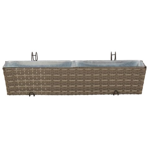 KOMPLET 2X DONICZKA BALKONOWA METALOWA CZARNA RATTAN 80CM NA BALUSTRADĘ HAKI
