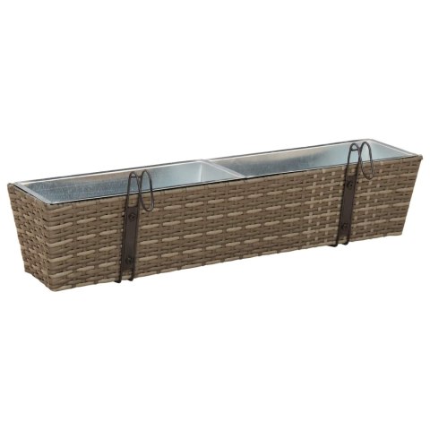KOMPLET 2X DONICZKA BALKONOWA METALOWA CZARNA RATTAN 80CM NA BALUSTRADĘ HAKI