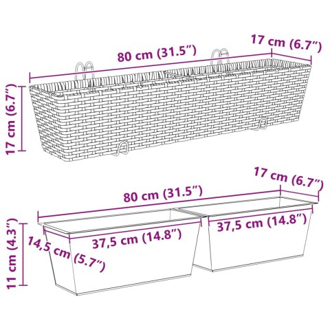 KOMPLET 2X DONICZKA BALKONOWA METALOWA CZARNA RATTAN 80CM NA BALUSTRADĘ HAKI