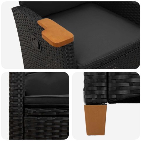 FOTEL Z REGULOWANYM OPARCIEM I TACĄ NA NAPOJE CZARNY POLIRATTAN