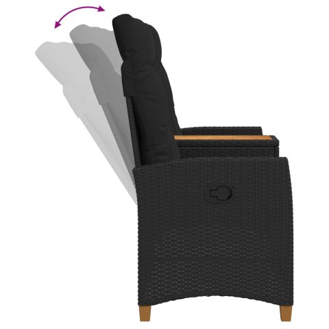 LEŻANKA Z STOLIKIEM CZARNY 126X65X112CM POLIRATTAN