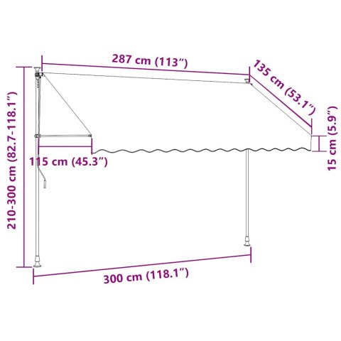 VidaXL Markiza zwijana ręcznie, 300 cm, pomarańczowo-białe pasy