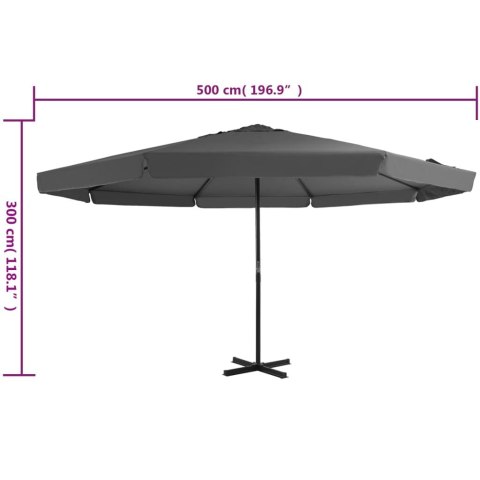 PARASOL OGRODOWY NA SŁUPKU ALUMINIOWYM 500CM ANTRACYTOWY