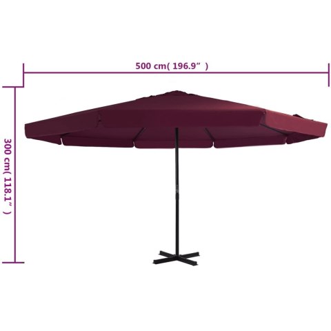 PARASOL OGRODOWY NA SŁUPKU ALUMINIOWYM 500CM BORDOWY