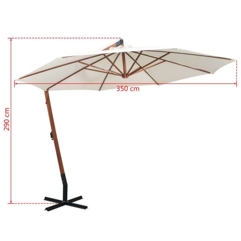 PARASOL OGRODOWY WISZĄCY 350CM DREWNIANY BIAŁY