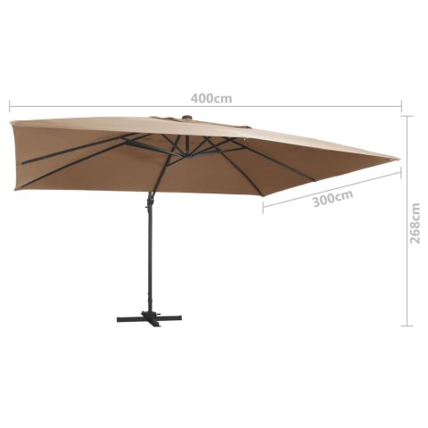 PARASOL WISZĄCY Z LED I ALUMINIOWYM SŁUPKIEM 400X300CM TAUPE