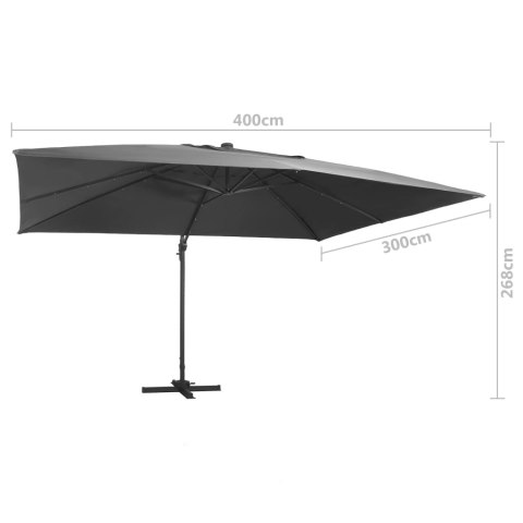 PARASOL Z LED I ALUMINIOWYM SŁUPKIEM 400X300CM ANTRACYTOWY