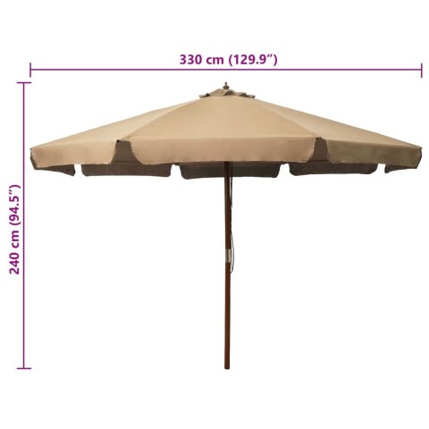 PARASOL OGRODOWY NA DREWNIANYM SŁUPKU 330CM TAUPE