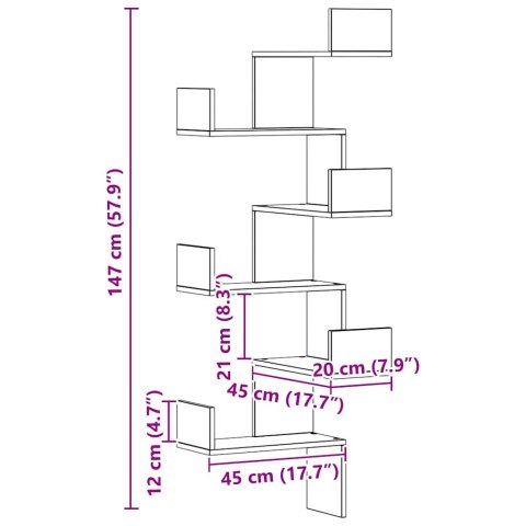 NAROŻNA PÓŁKA ŚCIENNA DĄB ARTISIAN 45X45X147CM