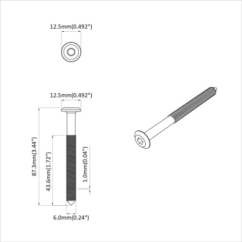ŚRUBA 1200 SZT. SREBRNY M6X85MM STAL