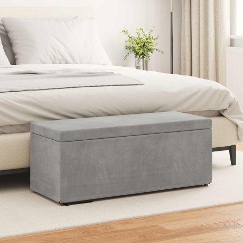 ŁAWKA JASNOSZARY 101X41X40CM WELUR I DREWNO INŻYNIERYJNE