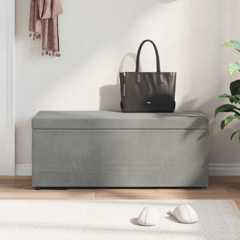 ŁAWKA JASNOSZARY 101X41X40CM WELUR I DREWNO INŻYNIERYJNE