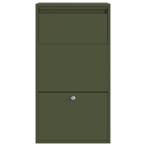 SKRZYNKA NA PACZKI STALOWA WOLNOSTOJĄCA 44X22X82 CM OLIWKOWA ZAMYKANA