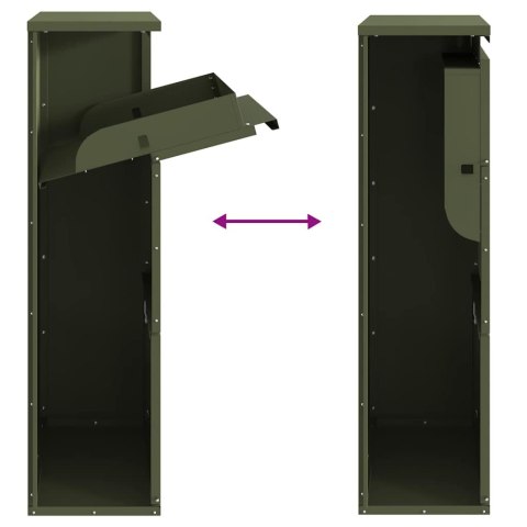 SKRZYNKA NA PACZKI STALOWA WOLNOSTOJĄCA 44X22X82 CM OLIWKOWA ZAMYKANA