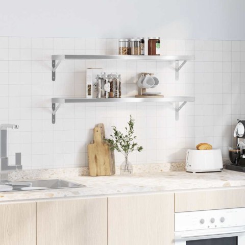 PÓŁKI ŚCIENNE 2 SZT. 100X23,5X3CM SREBRNA STAL NIERDZEWNA