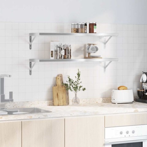 VidaXL Półki ścienne, 2 szt., 100x30 cm, srebrna stal nierdzewna