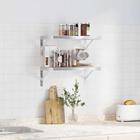 VidaXL Półki ścienne, 2 szt., 50x30 cm, srebrna stal nierdzewna