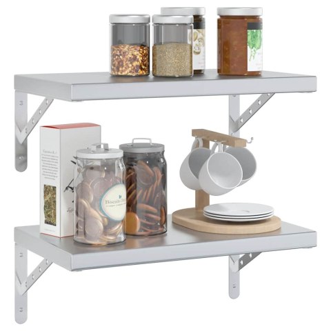 VidaXL Półki ścienne, 2 szt., 50x30 cm, srebrna stal nierdzewna