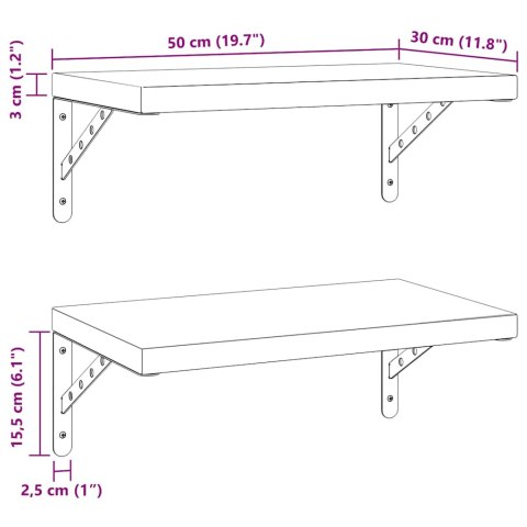 VidaXL Półki ścienne, 2 szt., 50x30 cm, srebrna stal nierdzewna