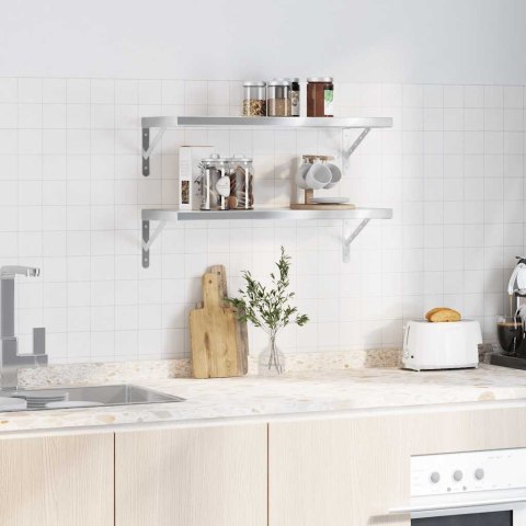 VidaXL Półki ścienne, 2 szt., 75x30 cm, srebrna stal nierdzewna