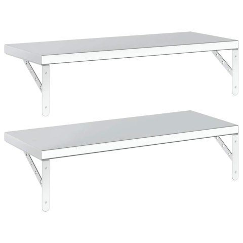 VidaXL Półki ścienne, 2 szt., 75x30 cm, srebrna stal nierdzewna