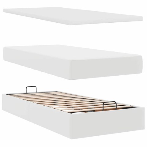 RAMA ŁÓŻKA OTOMANA Z MATERACAMI BIAŁA 200X200CM EKOSKÓRA