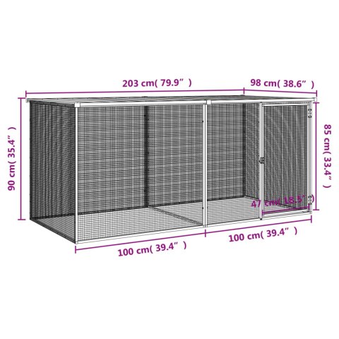 KLATKA DLA KURCZAKÓW Z DACHEM ANTRACYTOWA 203X98X90CM OCYNKOWANA STAL