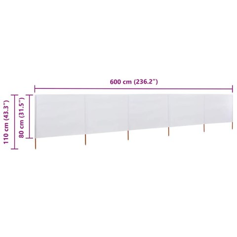 PARAWAN 5-SKRZYDŁOWY Z TKANINY 600X80CM PIASKOWY BIAŁY