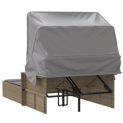 VidaXL Podwójna leżanka z zadaszeniem i poduszkami, mieszany beż