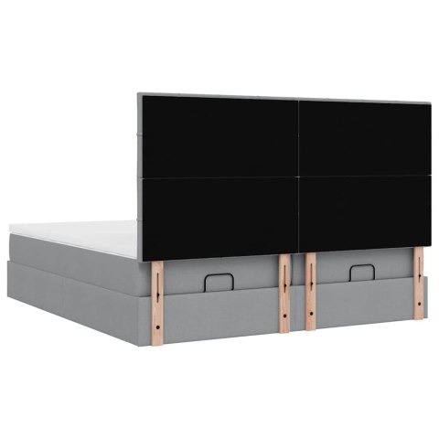 RAMA ŁÓŻKA OTOMANA Z MATERACAMI SZARA 200X200CM TKANINA