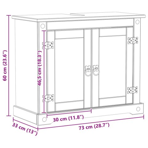 SZAFKA UMYWALKOWA BIAŁY 73X33X60CM LITE DREWNO SOSNOWE