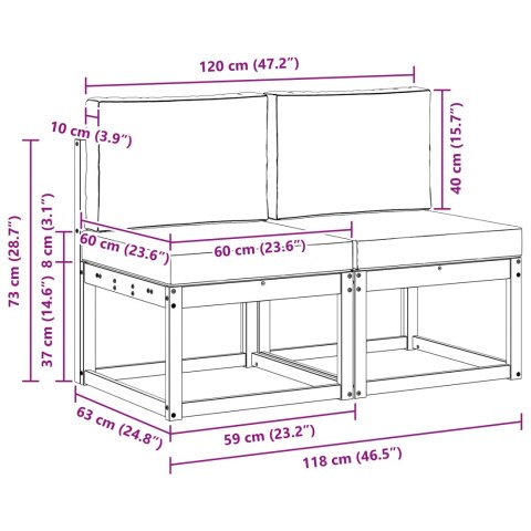 2 SZTUKA ŚRODKOWA SOFA OGRODOWA LITE DREWNO AKACJI NATURALNY
