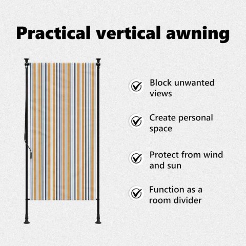 VidaXL Roleta zewnętrzna, żółto-biała, 100x270 cm, tkanina i stal