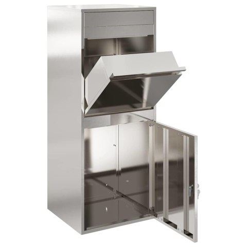 SKRZYNKA WRZUTNIA NA PACZKI BOXPACZKOWY SREBRNY STAL 47,5X38X59CM ZAMYKANA