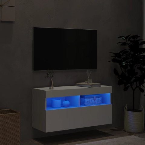 ŚCIENNA SZAFKA TV Z LED BIAŁA 80X30X40CM