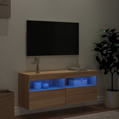 ŚCIENNA SZAFKA TV Z LED DĄB SONOMA 100X30X40CM