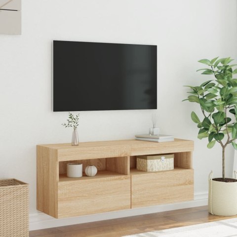 ŚCIENNA SZAFKA TV Z LED DĄB SONOMA 100X30X40CM