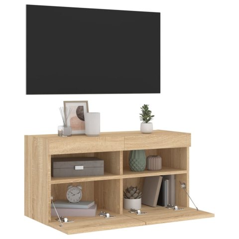 ŚCIENNA SZAFKA TV Z LED DĄB SONOMA 80X30X40CM