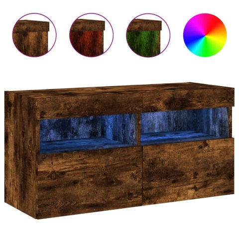 ŚCIENNA SZAFKA TV Z LED PRZYDYMIONY DĄB 80X30X40CM