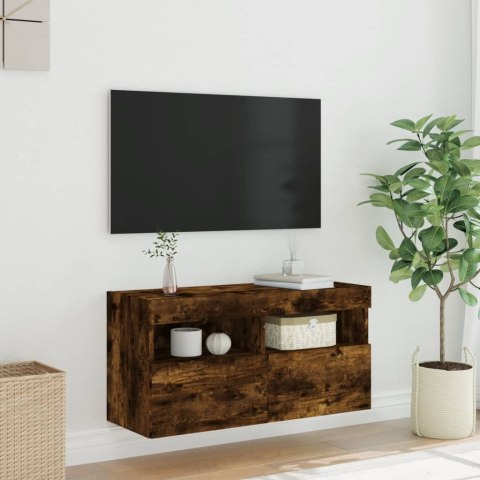 ŚCIENNA SZAFKA TV Z LED PRZYDYMIONY DĄB 80X30X40CM