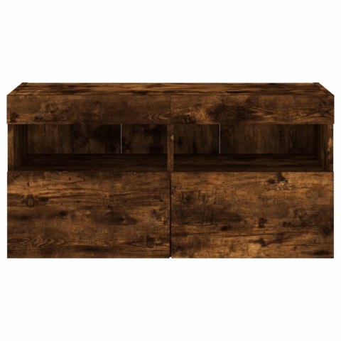 ŚCIENNA SZAFKA TV Z LED PRZYDYMIONY DĄB 80X30X40CM