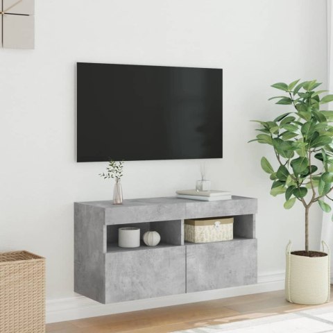 ŚCIENNA SZAFKA TV Z LED SZAROŚĆ BETONU 80X30X40CM