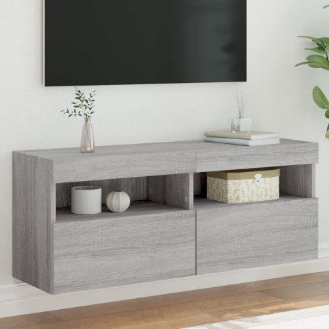 ŚCIENNA SZAFKA TV Z LED SZARY DĄB SONOMA 100X30X40CM